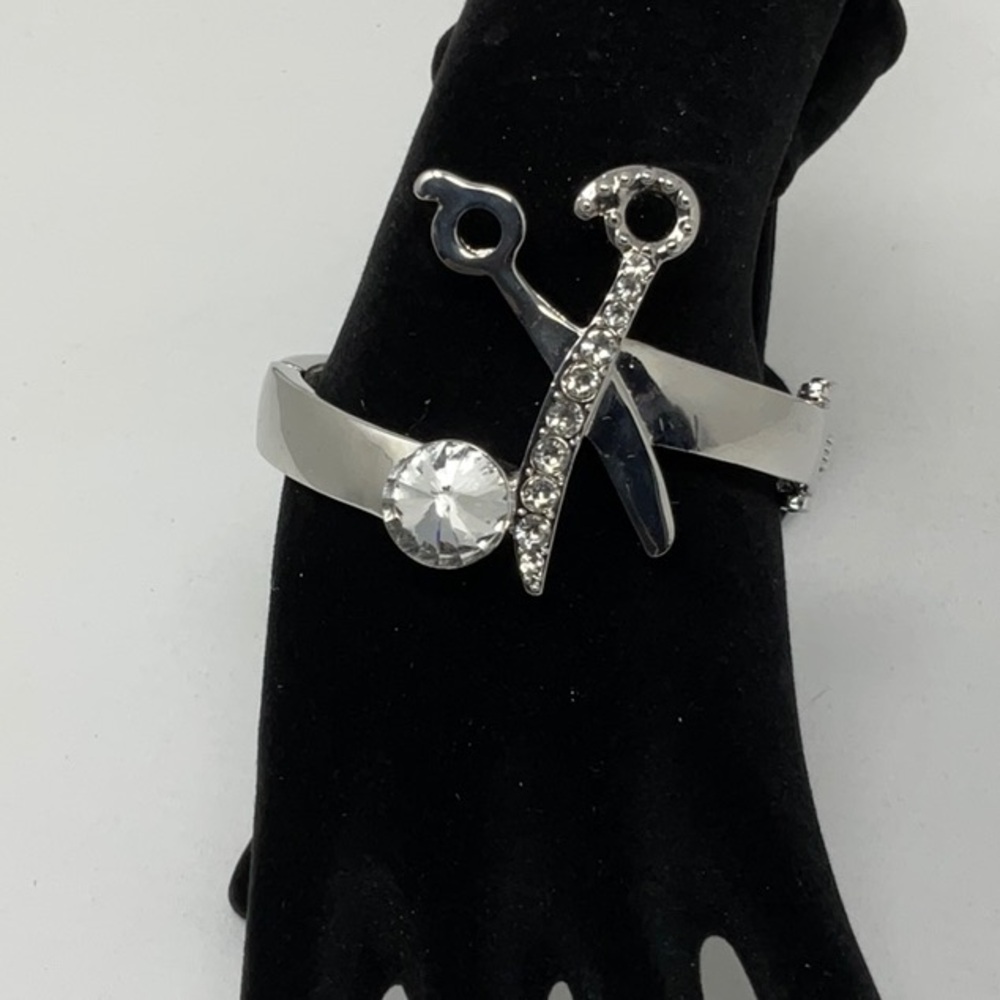 Stylish hair scissors cuff bracelet with rhinestones & large rhinestone accent